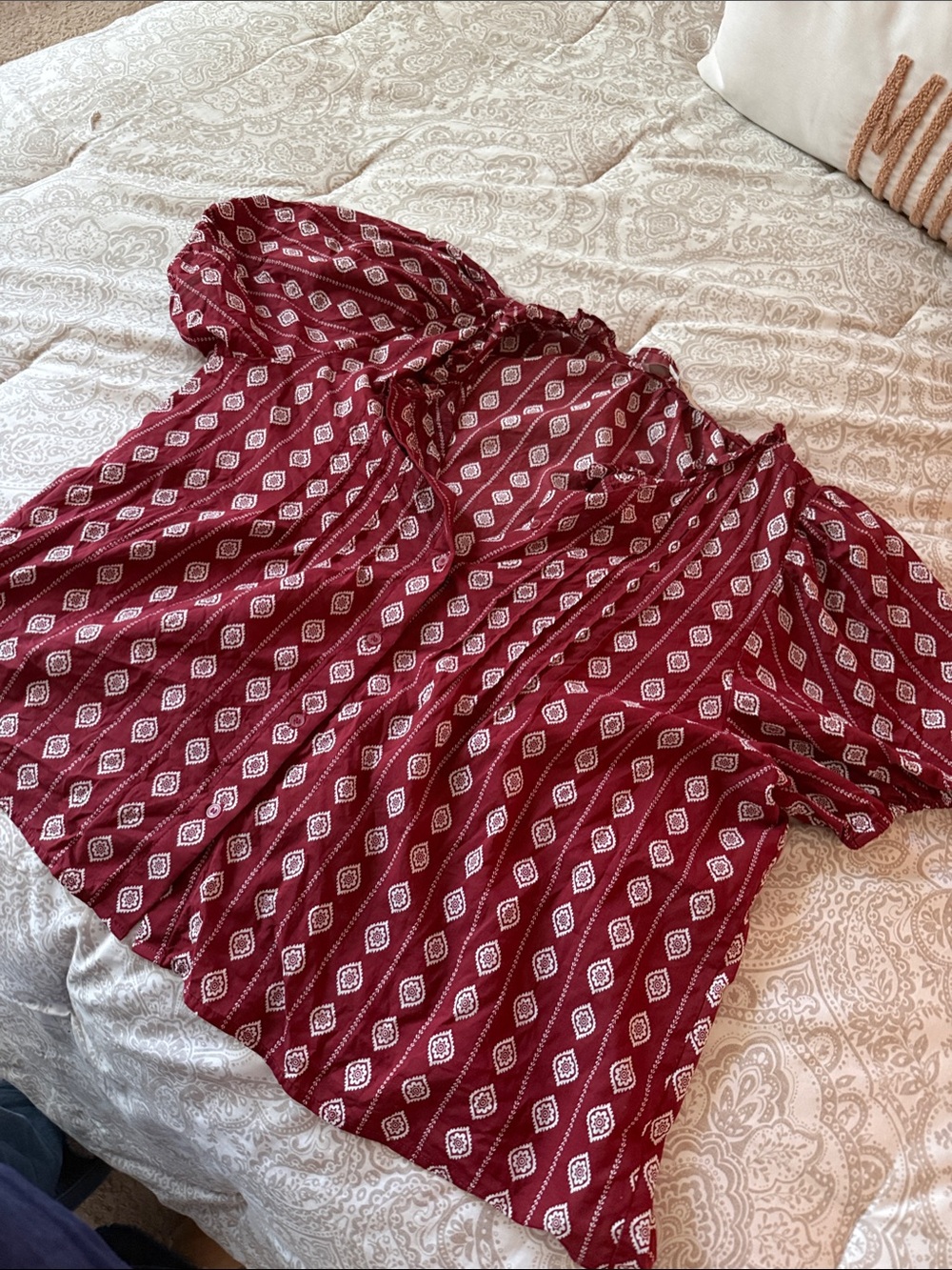 LOFT Burgundy Off-Shoulder Printed Tunic